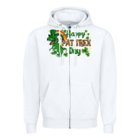 White St. Patrick's Happy Pat T-Rex Day with rainbow Zipper Hoodie - HowdyJamesFarm
