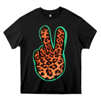 Black Orange Leopard Peace Sign Heavy Core Tee - Jasminsmagicworld