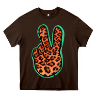 Chocolate Brown Orange Leopard Peace Sign Heavy Core Tee - Jasminsmagicworld