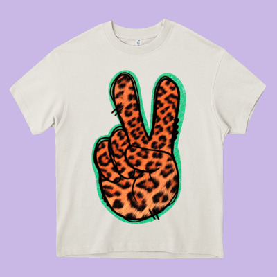 Orange Leopard Peace Sign Heavy Core Tee Designed By Jasminsmagicworld