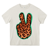 Cream Orange Leopard Peace Sign Heavy Core Tee - Jasminsmagicworld