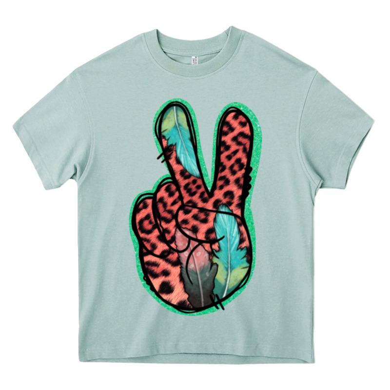 Feather Pink Leopard Peace Sign Heavy Core Tee by Jasminsmagicworld | Teevron