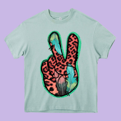 Feather Pink Leopard Peace Sign Heavy Core Tee Designed By Jasminsmagicworld