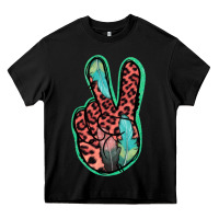 Black Feather Pink Leopard Peace Sign Heavy Core Tee - Jasminsmagicworld