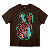 Chocolate Brown Feather Pink Leopard Peace Sign Heavy Core Tee - Jasminsmagicworld