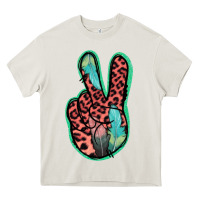 Cream Feather Pink Leopard Peace Sign Heavy Core Tee - Jasminsmagicworld