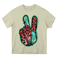 Mossy Feather Pink Leopard Peace Sign Heavy Core Tee - Jasminsmagicworld
