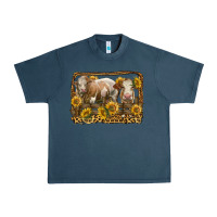 Midnight Navy simmental bull and heifer with sunflowers Urban Heavy Tee - LillyAllenDesigns