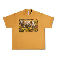 Peanut Butter simmental bull and heifer with sunflowers Urban Heavy Tee - LillyAllenDesigns