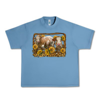Pebble Blue simmental bull and heifer with sunflowers Urban Heavy Tee - LillyAllenDesigns