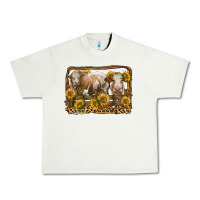Pistachio simmental bull and heifer with sunflowers Urban Heavy Tee - LillyAllenDesigns