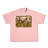 Salmon simmental bull and heifer with sunflowers Urban Heavy Tee - LillyAllenDesigns