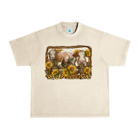 Sandshell simmental bull and heifer with sunflowers Urban Heavy Tee - LillyAllenDesigns