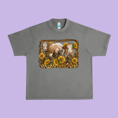 Simmental Bull And Heifer With Sunflowers Urban Heavy Tee Designed By Lillyallendesigns