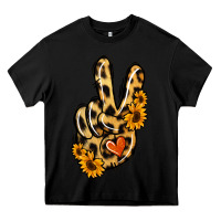 Black Leopard Sunflower Peace Sign Heavy Core Tee - Jasminsmagicworld