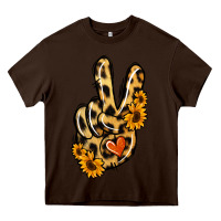 Chocolate Brown Leopard Sunflower Peace Sign Heavy Core Tee - Jasminsmagicworld