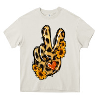 Cream Leopard Sunflower Peace Sign Heavy Core Tee - Jasminsmagicworld