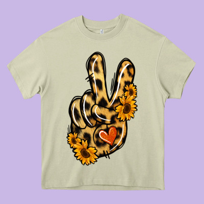 Leopard Sunflower Peace Sign Heavy Core Tee Designed By Jasminsmagicworld