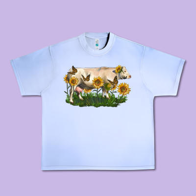 Charolais Cow With Sunflower Urban Heavy Tee Designed By Lillyallendesigns