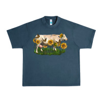 Midnight Navy charolais cow with sunflower Urban Heavy Tee - LillyAllenDesigns