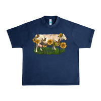 Navy charolais cow with sunflower Urban Heavy Tee - LillyAllenDesigns