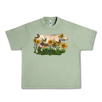 Oil Green charolais cow with sunflower Urban Heavy Tee - LillyAllenDesigns