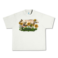 Pistachio charolais cow with sunflower Urban Heavy Tee - LillyAllenDesigns