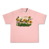 Salmon charolais cow with sunflower Urban Heavy Tee - LillyAllenDesigns