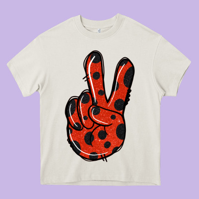 Ladybug Peace Sign Heavy Core Tee Designed By Jasminsmagicworld