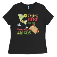 Black i'm here for the margaritas and tacos Ladies Tee - MaliasSmallBusiness