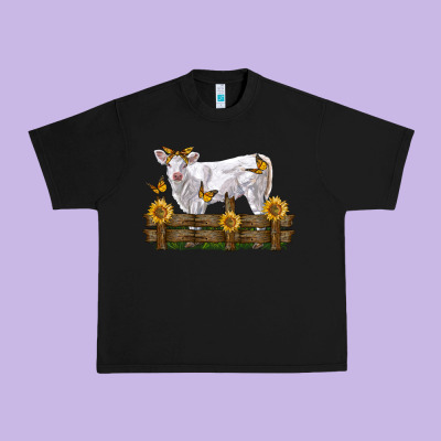 Charolais Calf With Sunflowers Urban Heavy Tee Designed By Lillyallendesigns