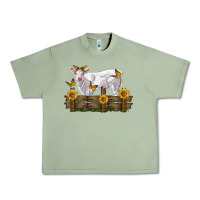 Oil Green charolais calf with sunflowers Urban Heavy Tee - LillyAllenDesigns