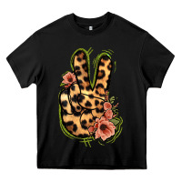 Black Leopard Floral Peace Sign Heavy Core Tee - Jasminsmagicworld