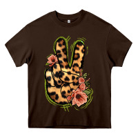 Chocolate Brown Leopard Floral Peace Sign Heavy Core Tee - Jasminsmagicworld
