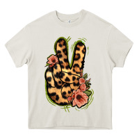 Cream Leopard Floral Peace Sign Heavy Core Tee - Jasminsmagicworld
