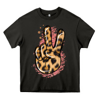 Asphalt Pink Glitter Leopard Peace Sign Heavy Core Tee - Jasminsmagicworld