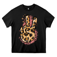 Black Pink Glitter Leopard Peace Sign Heavy Core Tee - Jasminsmagicworld