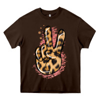 Chocolate Brown Pink Glitter Leopard Peace Sign Heavy Core Tee - Jasminsmagicworld