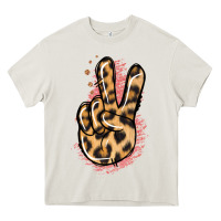 Cream Pink Glitter Leopard Peace Sign Heavy Core Tee - Jasminsmagicworld