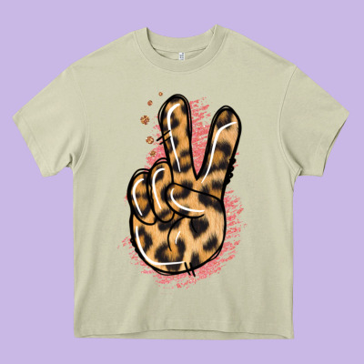 Pink Glitter Leopard Peace Sign Heavy Core Tee Designed By Jasminsmagicworld