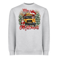 Heather Grey merry christmas school bus Heavyweight Sweatshirt - texasbilliewilder