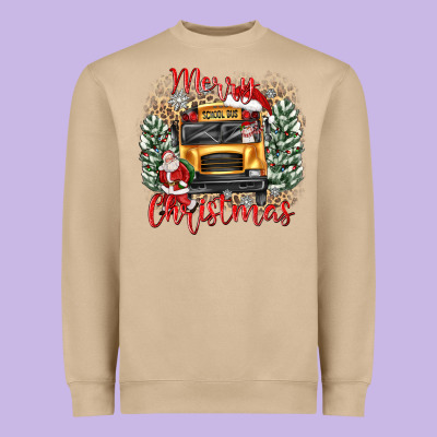 Merry Christmas School Bus Heavyweight Sweatshirt Designed By Texasbilliewilder