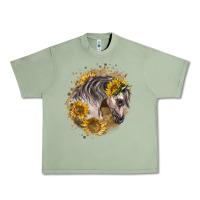 Oil Green arabian horse with sunflowers Urban Heavy Tee - LillyAllenDesigns