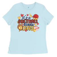Baby Blue it's a softball kinda day Ladies Tee - MaliasSmallBusiness