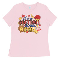 Bubblegum Pink it's a softball kinda day Ladies Tee - MaliasSmallBusiness