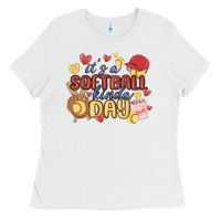 White it's a softball kinda day Ladies Tee - MaliasSmallBusiness