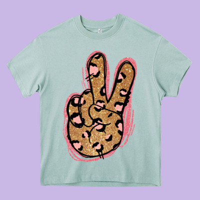 Gold Glitter Pink Leopard Peace Sign Heavy Core Tee Designed By Jasminsmagicworld