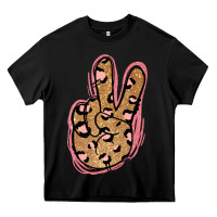 Black Gold Glitter Pink Leopard Peace Sign Heavy Core Tee - Jasminsmagicworld