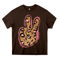 Chocolate Brown Gold Glitter Pink Leopard Peace Sign Heavy Core Tee - Jasminsmagicworld