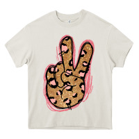 Cream Gold Glitter Pink Leopard Peace Sign Heavy Core Tee - Jasminsmagicworld